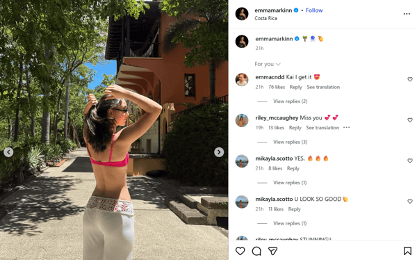Emma Markin en Costa Rica. Instagram. 