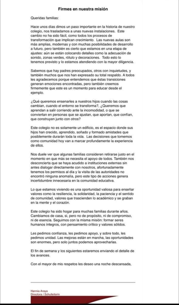 Carta a padres Franz Liszt Schule
