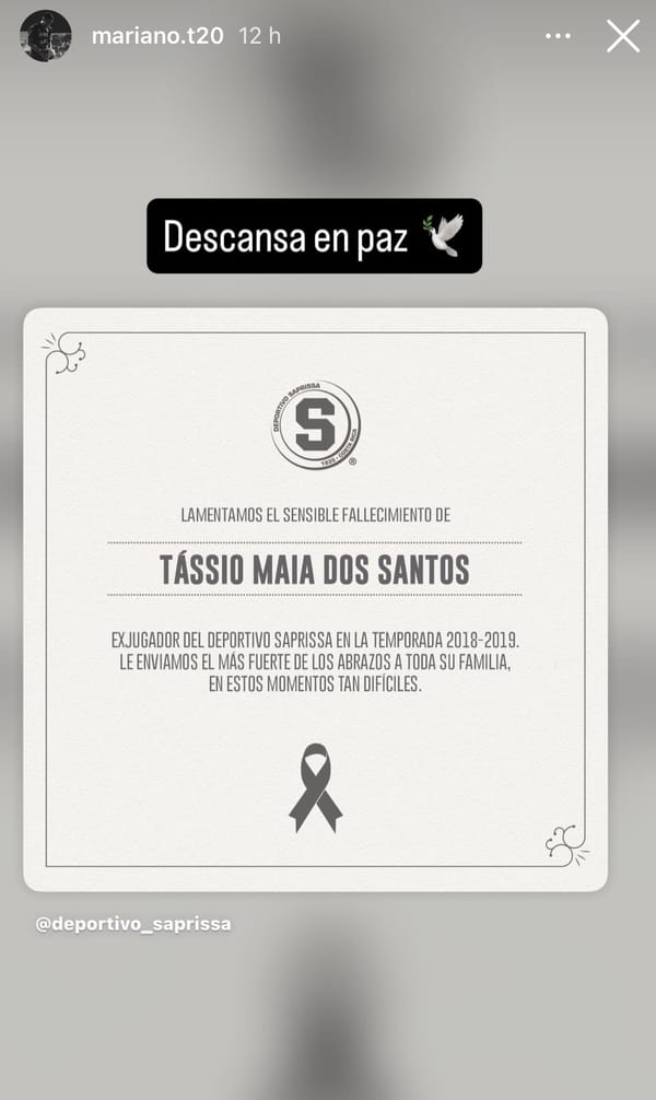 Mensaje de Mariano tras muerte de Tassio Maia