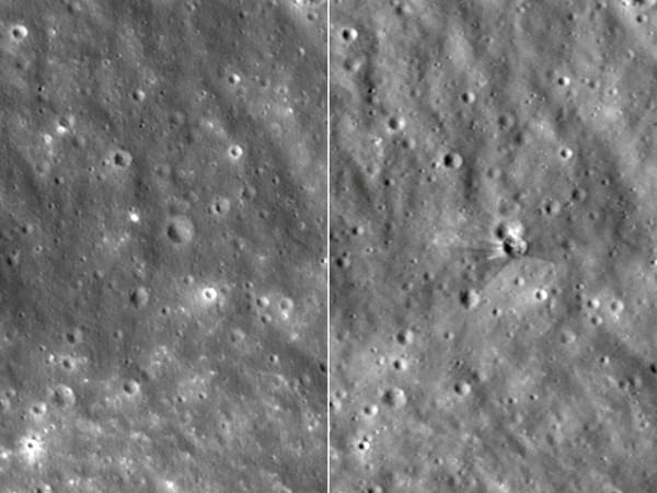 Científicos de la agencia espacial estadounidense determinaron que el cráter tenía 18 metros de ancho y menos de 3 metros de profundidad, basándose en la longitud de su sombra. AFP