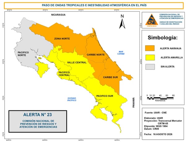 CNE advierte sobre el nivel de alerta debido a las lluvias.